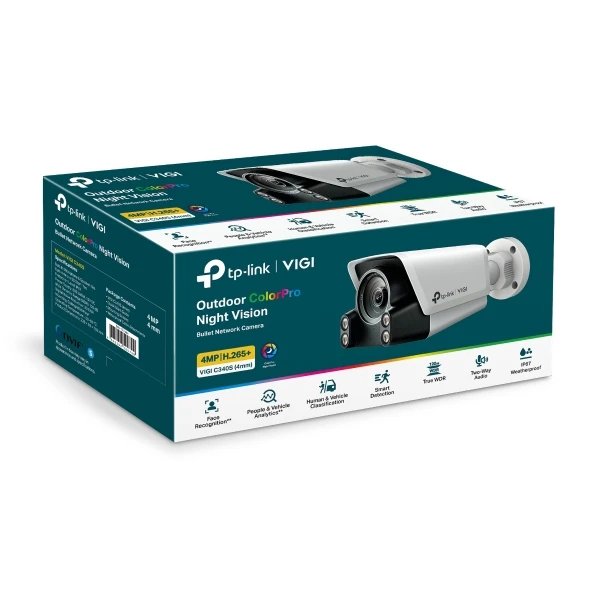 TP-Link - Cámara de seguridad exterior VIGI C340S IP67 con sensor de movimiento, resolución 2688x1520 píxeles y visión nocturna para vigilancia profesional en fachadas, entradas y perímetros