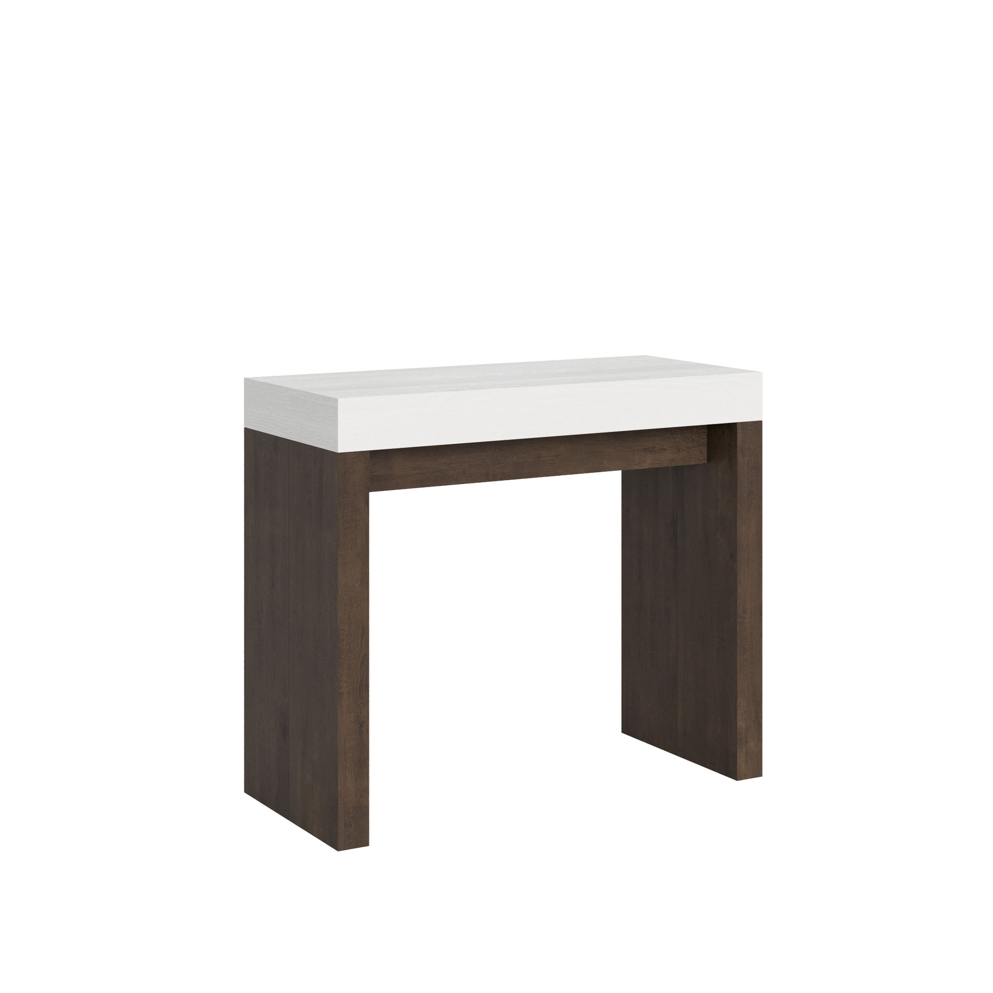 Consola extensible 90x40/196 cm Roxell Mix Tablero pequeño Fresno blanco - Estructura Nogal - Itamoby