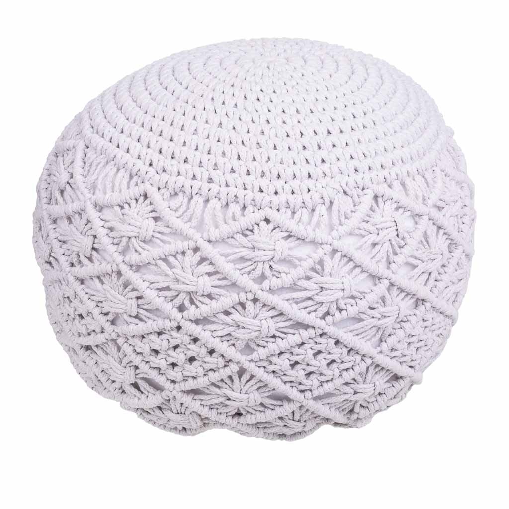 WANDERLUST DECO Puf de Algodón Trenzado Blanco 45x45x33h Cm - Cómodo y Versátil