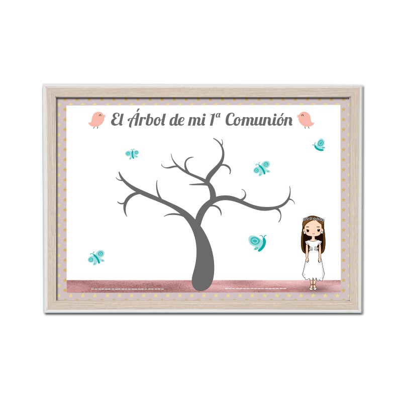 Comunion Cuadro árbol de huellas niña Kawaii Antracita Raíz Inicio Para eventos Comuniones Papeleria Huellas Arbol de huellas Antracita