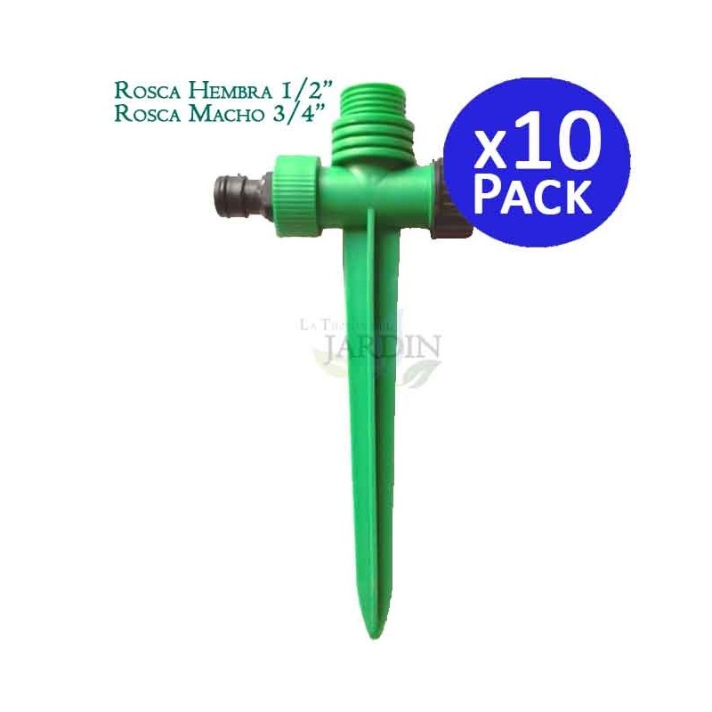 SUINGA Pincho Porta Aspersor Plastico 1/2"-3/4" | Pack 10 Soporte de Riego para Aspersores de Jardin | Rosca Lateral 3/4"