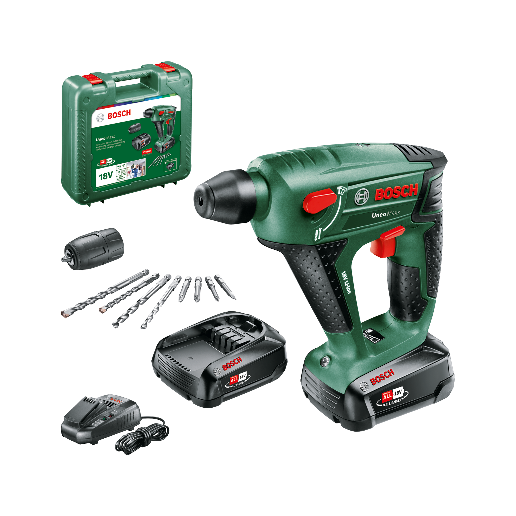 Bosch - Martillo perforador a batería Uneo Maxx (2x 2,5 Ah) 18 V 3 en 1 con sistema SDS y percusión neumática para hormigón, madera y metal | 20 € DE REEMBOLSO