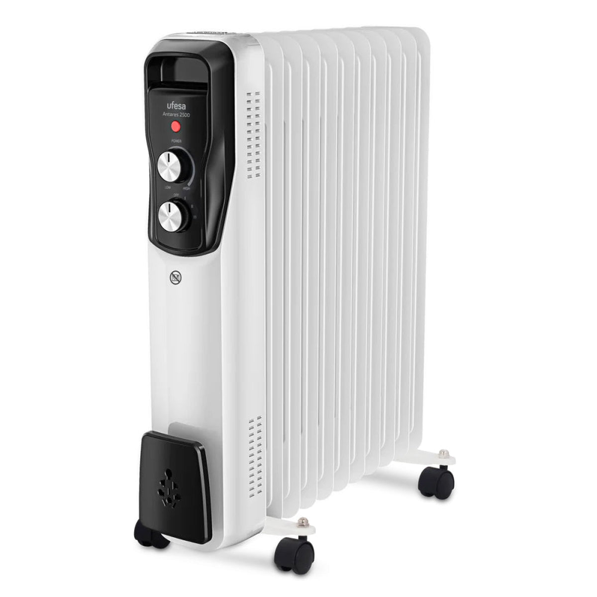 Ufesa - Radiador de aceite Antares 2500 con 11 elementos, 2500 W, termostato metálico regulable hasta 85°C y seguridad anti-vuelco para salón, dormitorio o baño