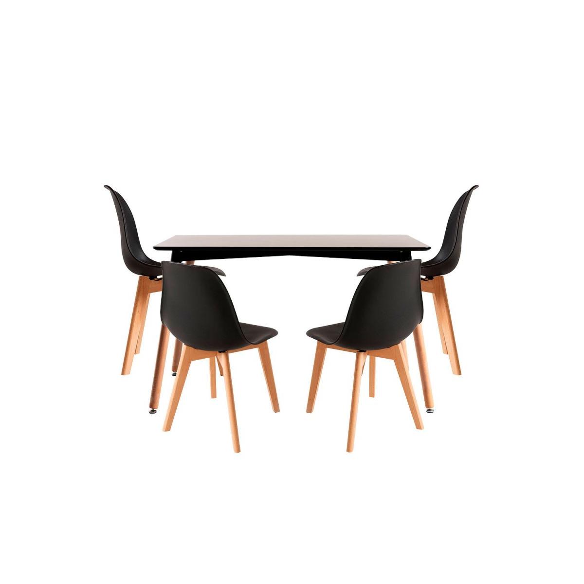 Regalos Miguel - Conjuntos de mesa y sillas - Conjunto Mesa Tower Rectangular 120 x 80 cm Negra y Pack 4 Sillas Kelen - Negro