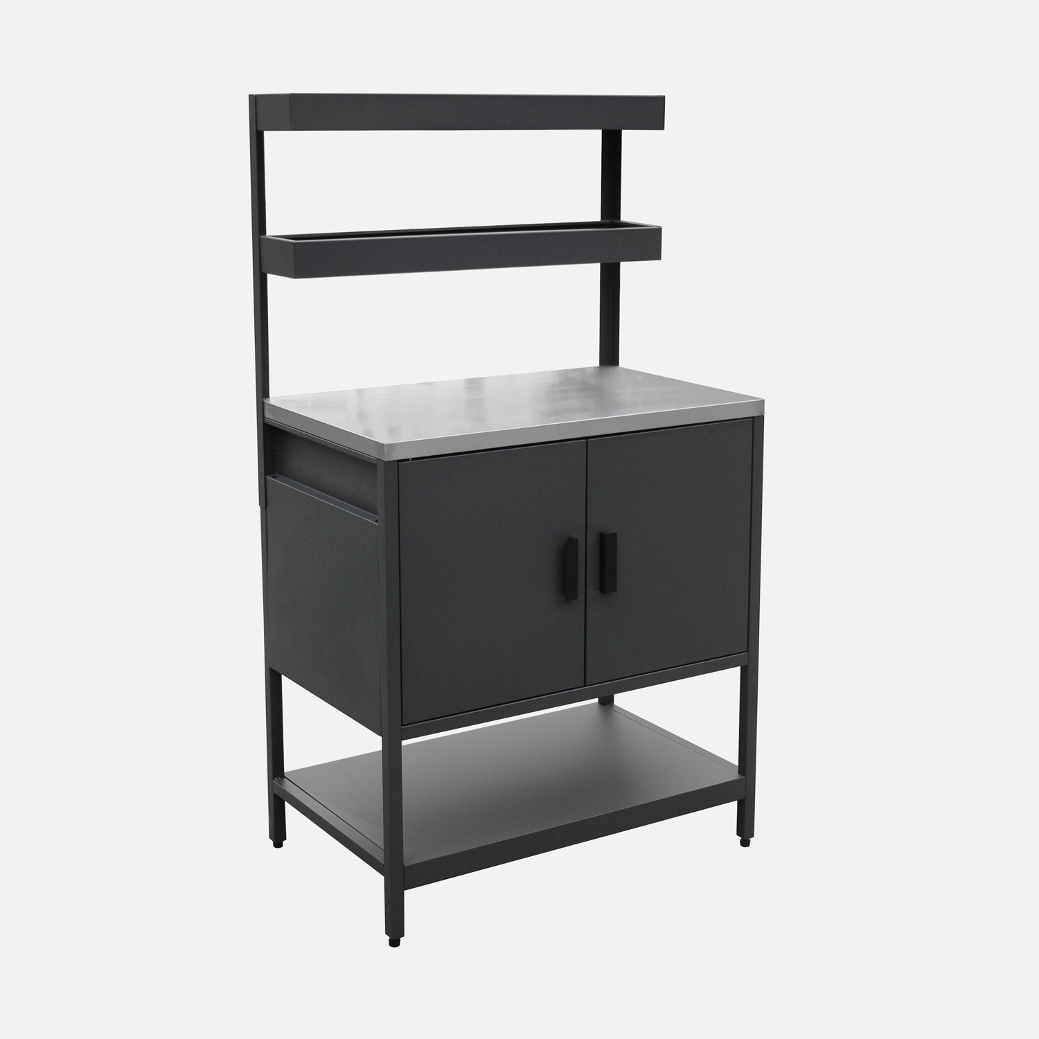 sweeek - Módulo cocina exterior de acero con 2 estanterías colgantes y 2 puertas, 80cm , Naxos , 80x49x142