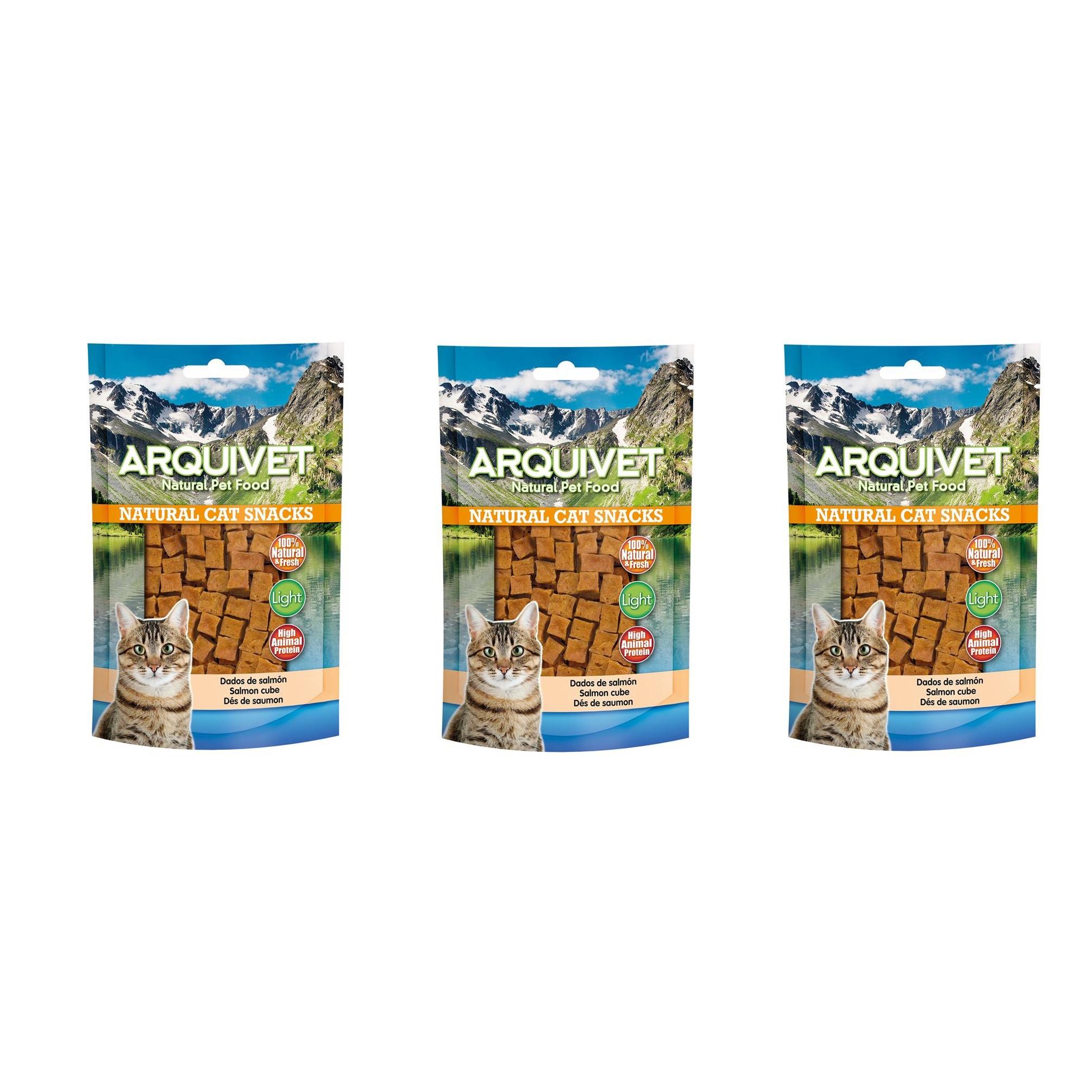 Snacks para gatos Dados de salmón 50 gr - 100% naturales - Alimento complementario para felinos (Pack de 3 Unidades ) Arquivet