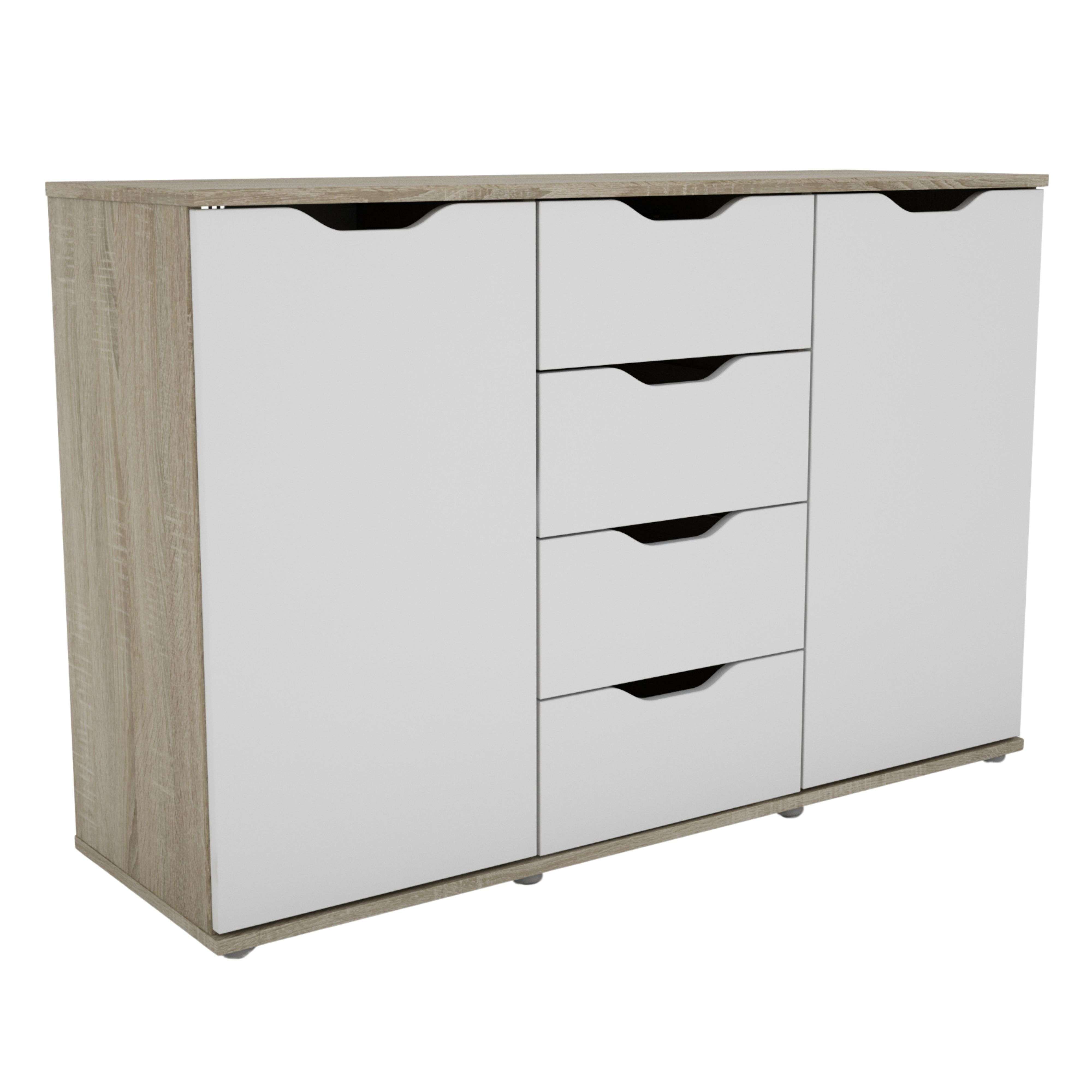 Miroytengo Aparador, Buffet Moderno, Armario Auxiliar 2 Puertas, 4 Cajones Salón Parc Roble Sonoma y Blanco Mate 120x79x38 cm