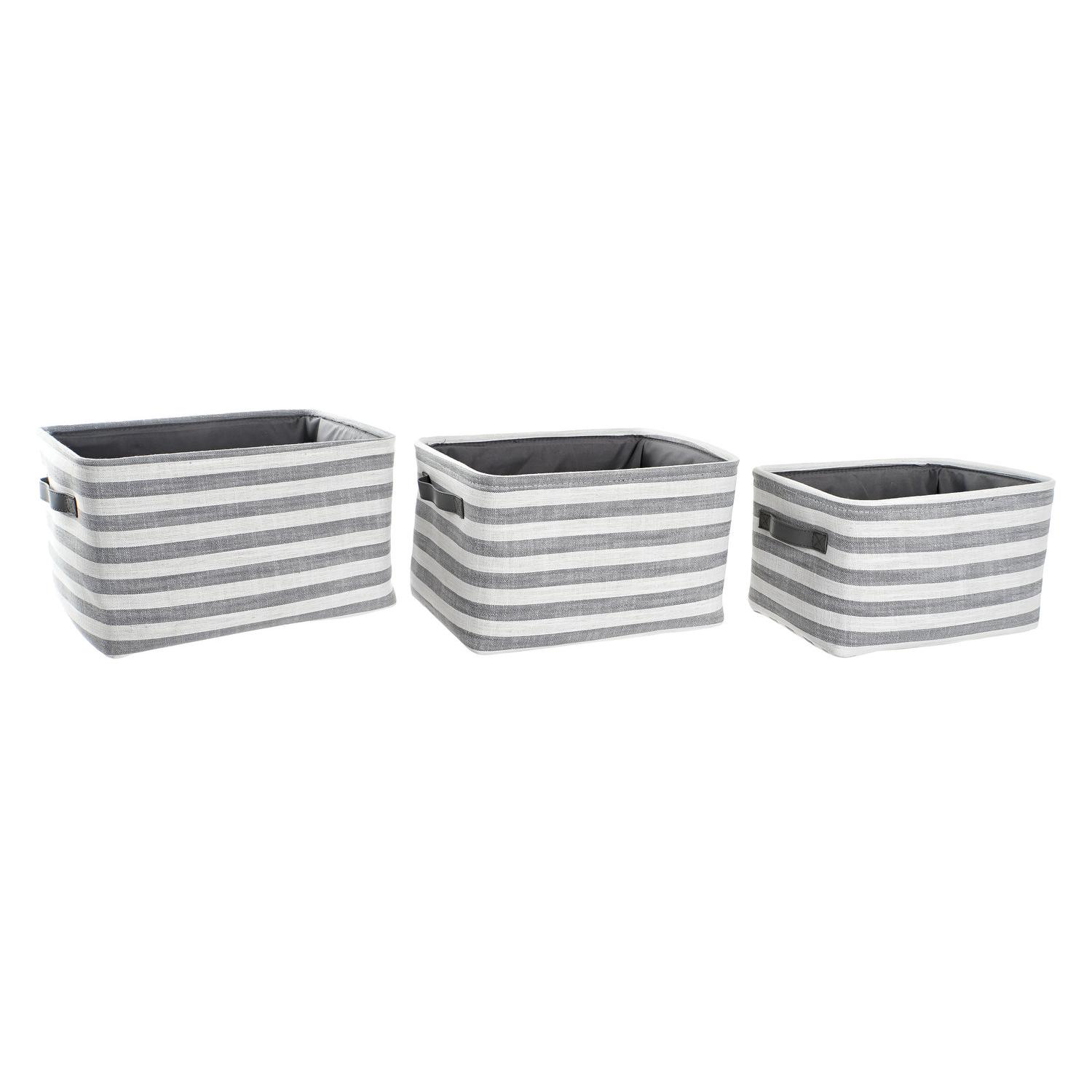 CESTA SET 3 ALGODON 42X32X25 RAYAS GRIS DC200607 - EL MEJOR COMPLEMENTO PARA TU HOGAR FIJALO