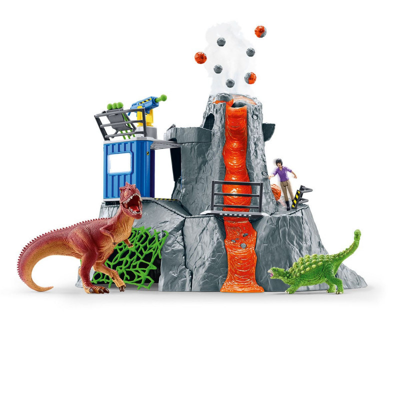 Schleich Gran Expedición Al Volcán Dinosaurios - Función de Erupción Realista | Incluye 2 Dinosaurios Exclusivos