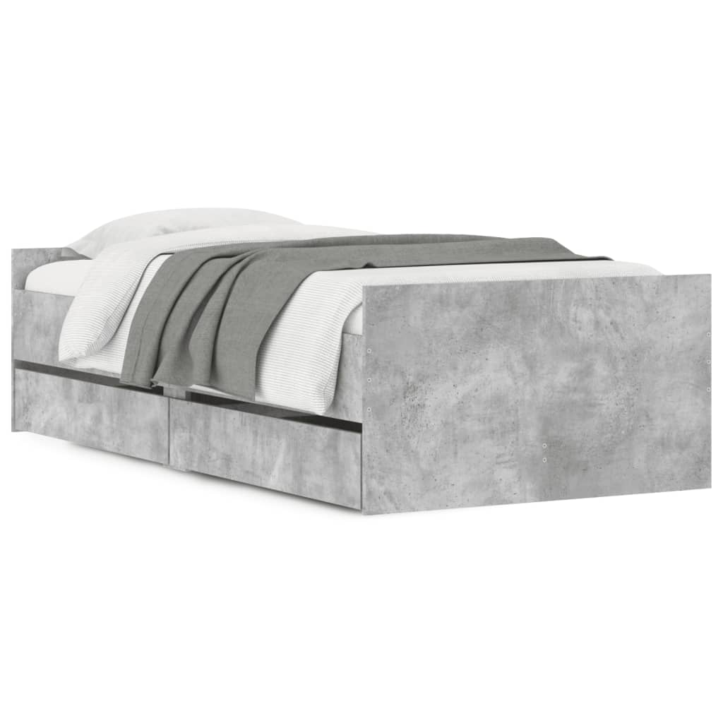 vidaXL Estructura de cama con cajones gris hormigón 100x200 cm