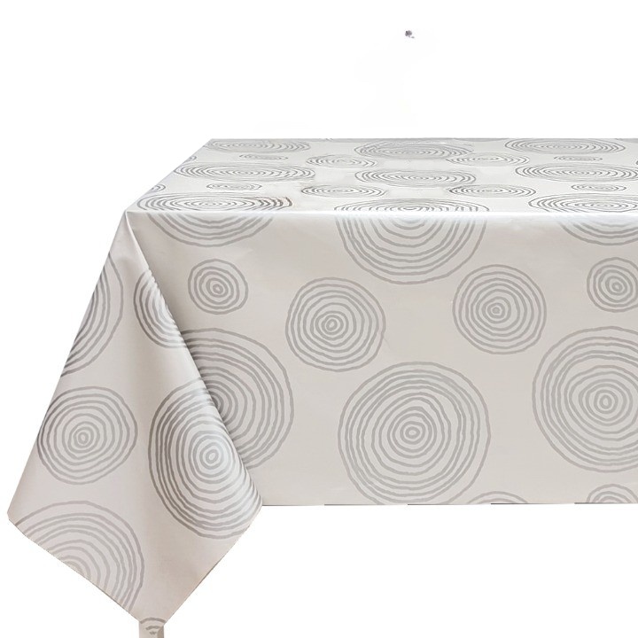 Mantel hule pvc plastico, rectangular, Ideal para el hogar, Cocina, Comedor, Jardin, Balcon, Salon y picnic. Fácil de limpiar, Impermeable, Moderno, Círculo de línea, blanco leche 25G 11