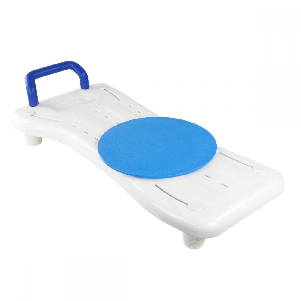 Mobiclinic Tabla de bañera Océano Marca Española con Asiento Giratorio 360º con Asa de Agarre Asiento de bañera para Adultos Asiento baño hasta 100 kg Blanco y Azul