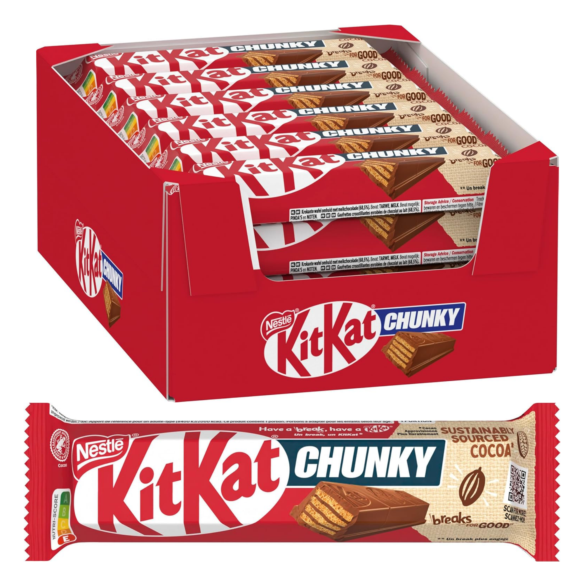 Kit Kat Chunky Leche - KitKat Chunky  - Barritas de Galleta con Chocolate Blanco KitKat - Caja 24 Unidades
