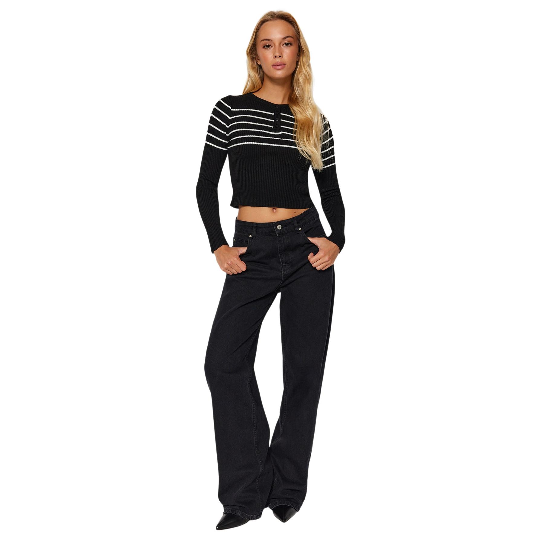 Trendyol Jersey De De Punto Acrílico Negro Mujer Mediano