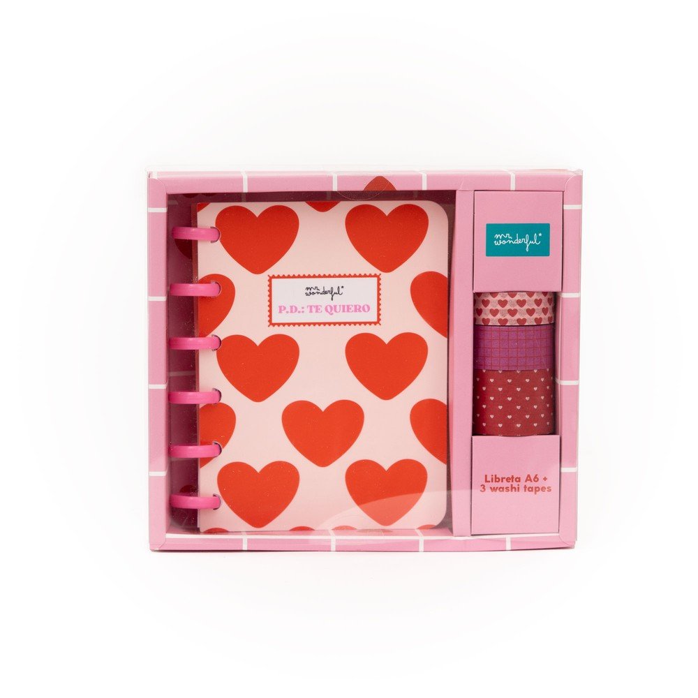 MR SET LIBRETA A6 PARA DEJAR MENSAJES DE AMOR +3 WASHI TAPES AMOR 26 15x2x22 Cms.