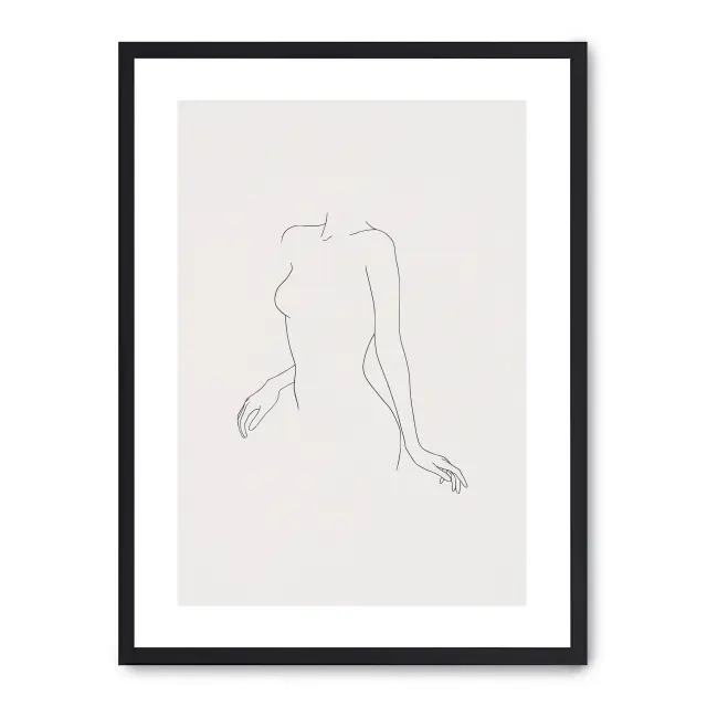 Cuadro woman line art x 30x40cm, Póster impreso en papel de primera calidad de 180gr, montado sobre marco de madera MDF acabado en negro., Arte - Dibujo de línea