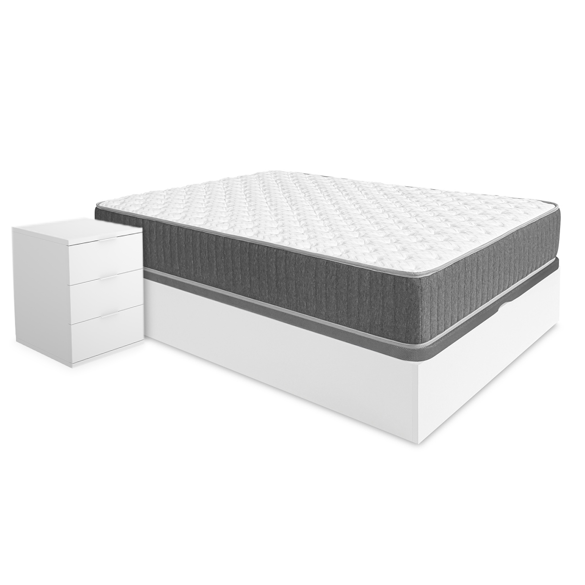 Pack ahorro matrimonio Canapé Nest con Colchón viscoelástico y muelles Aurea 135 x 190 cm y 2 Mesitas de noche Rio| Montaje Incluido (Solo canapé)
