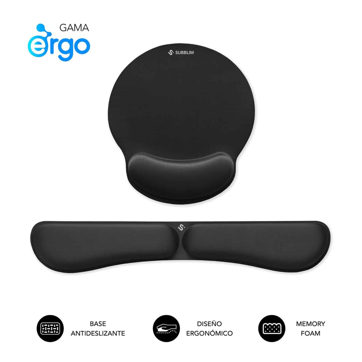 SUBBLIM Pack reposamuñecas Ergo Memoryflex Conjunto para Ratón y Teclado Negro