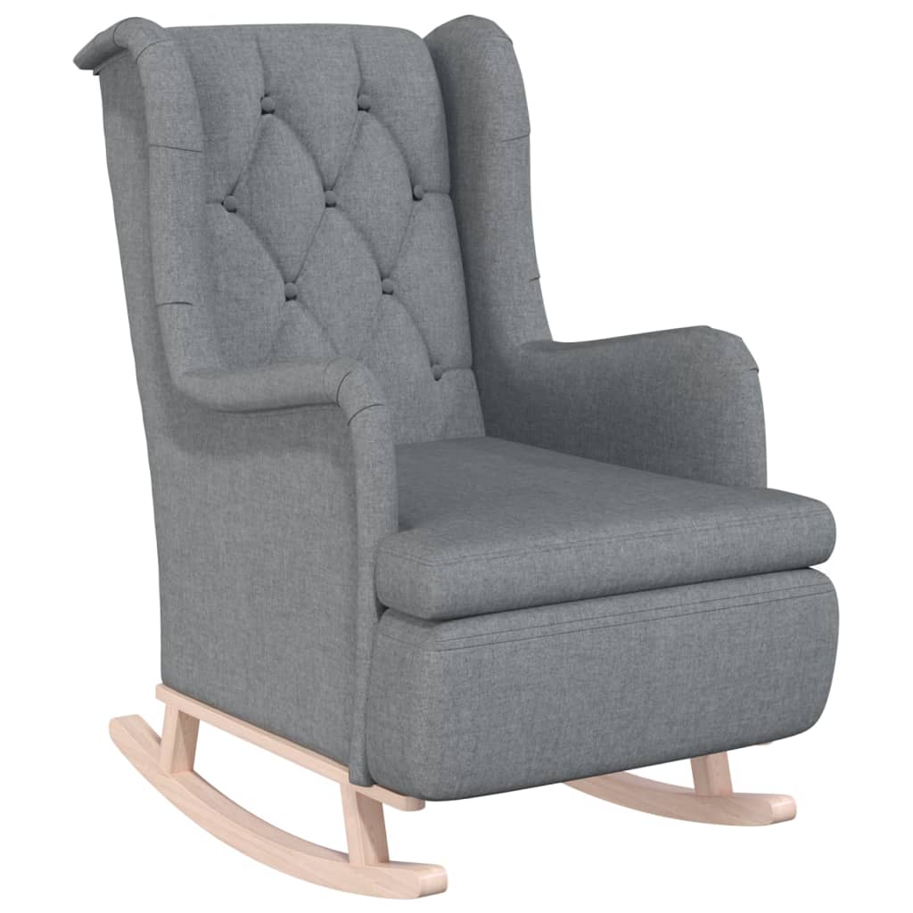 Vidaxl Sillón Mecedoras Madera Maciza Caucho Tela Gris Claro