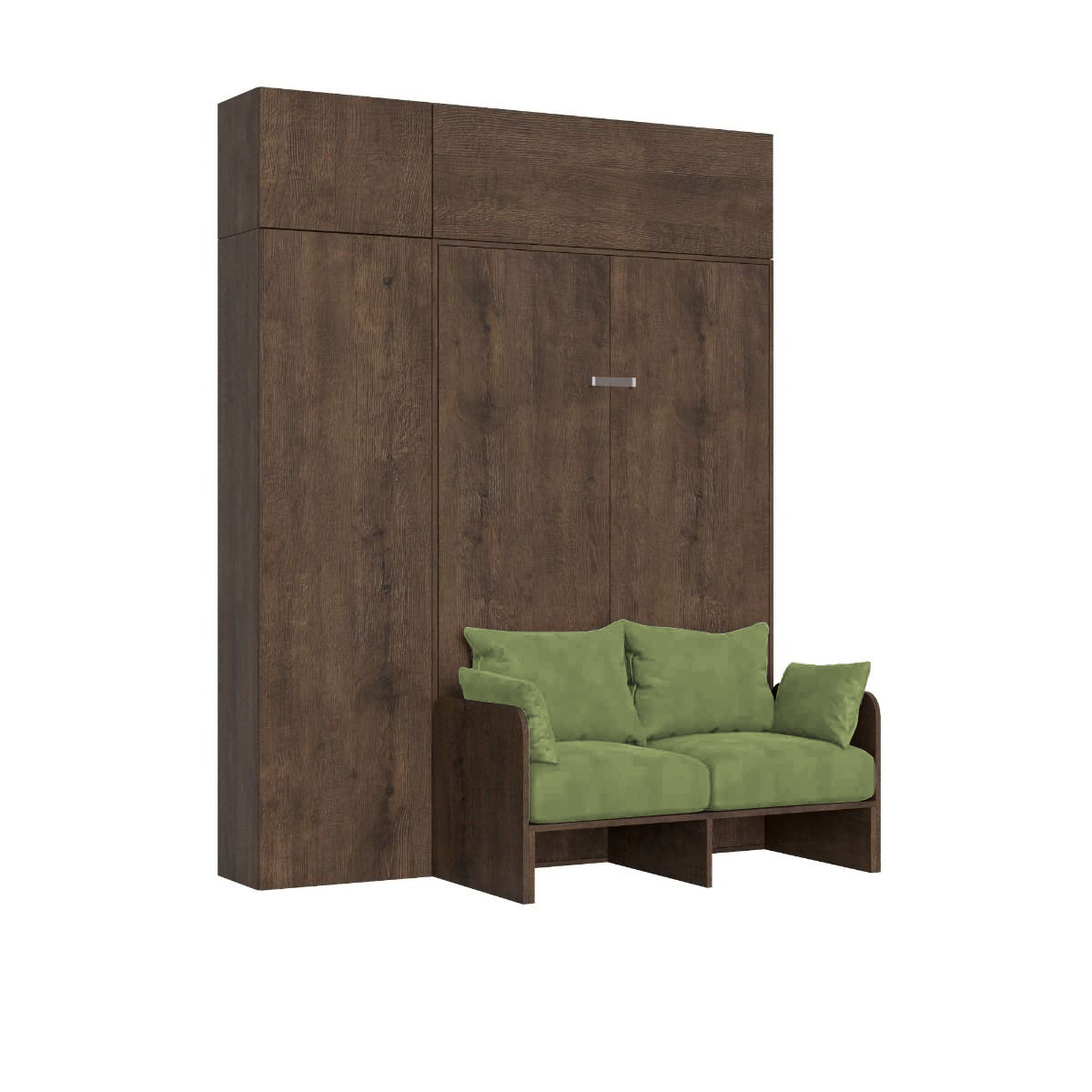 Cama plegable Kentaro de 120 cm tamaño queen con sofá y muebles de nogal, color verde - Itamoby