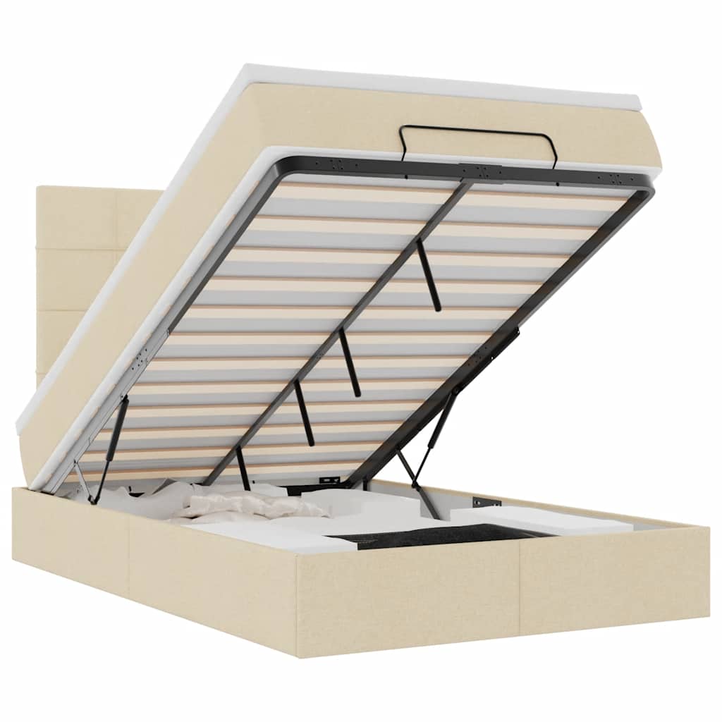 vidaXL Estructura de cama otomana con colchón tela crema 120x200 cm