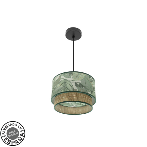 FABRILAMP Lámpara de techo colgante Congo 30d 1xe27 Negro/verde-natural