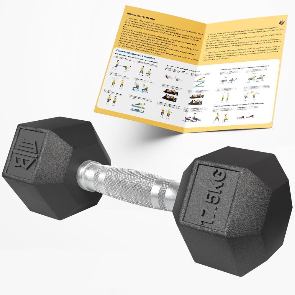 Mancuernas hexagonales de caucho profesional 10 kg, 15 kg, 20 kg, 25 kg y 30 kg - pesas antideslizantes con agarre ergonómico y barra cromada para gimnasio, fitness y musculación. MANIBOOM