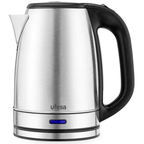 UFESA - Hervidor de agua eléctrico RESIA 1 L y 2200 W con acabado inoxidable, desconexión automática al hervir y protección contra sequía, ideal para cocina y oficina