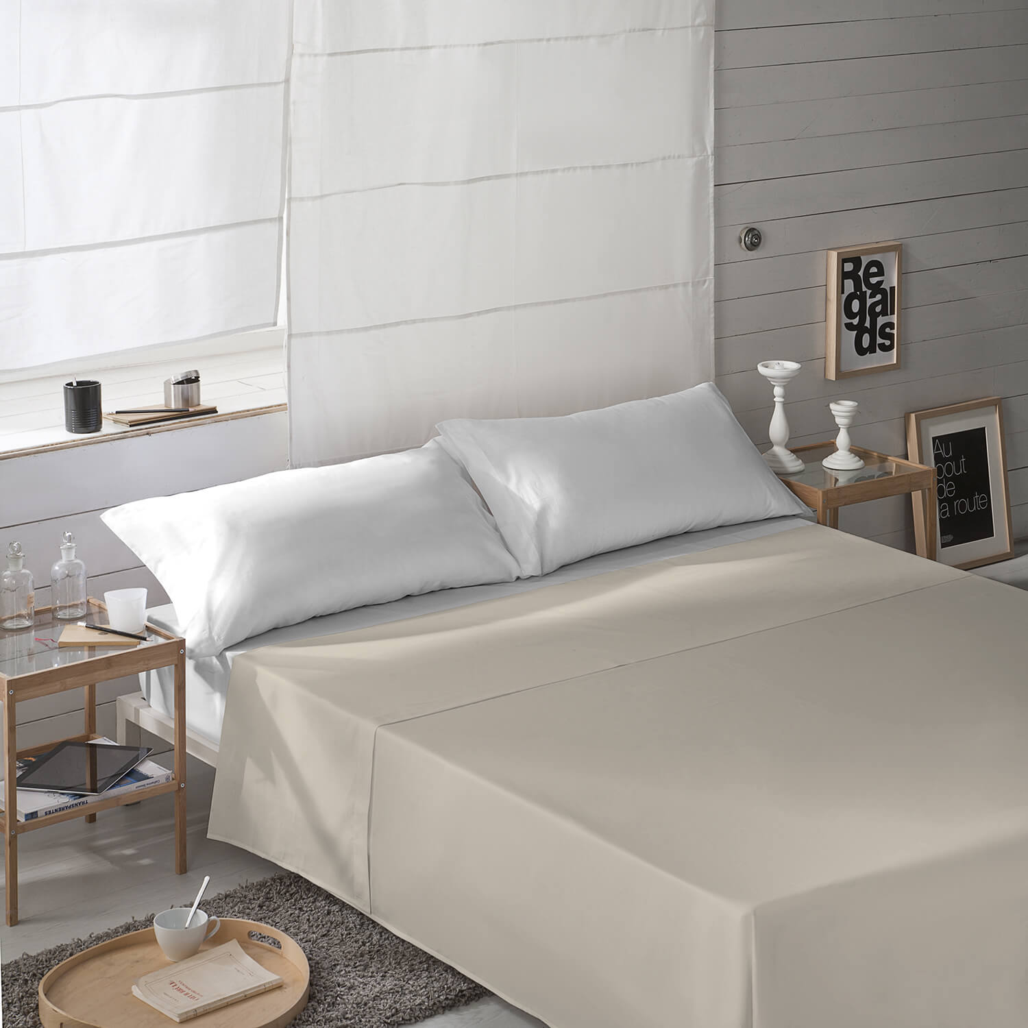 NATURALS - Sábana Encimera Lisa - Algodón Natural Extrasuave - 144 Hilos - 5 Colores - Cama 90/105/135/150/180 - Fabricado en España
