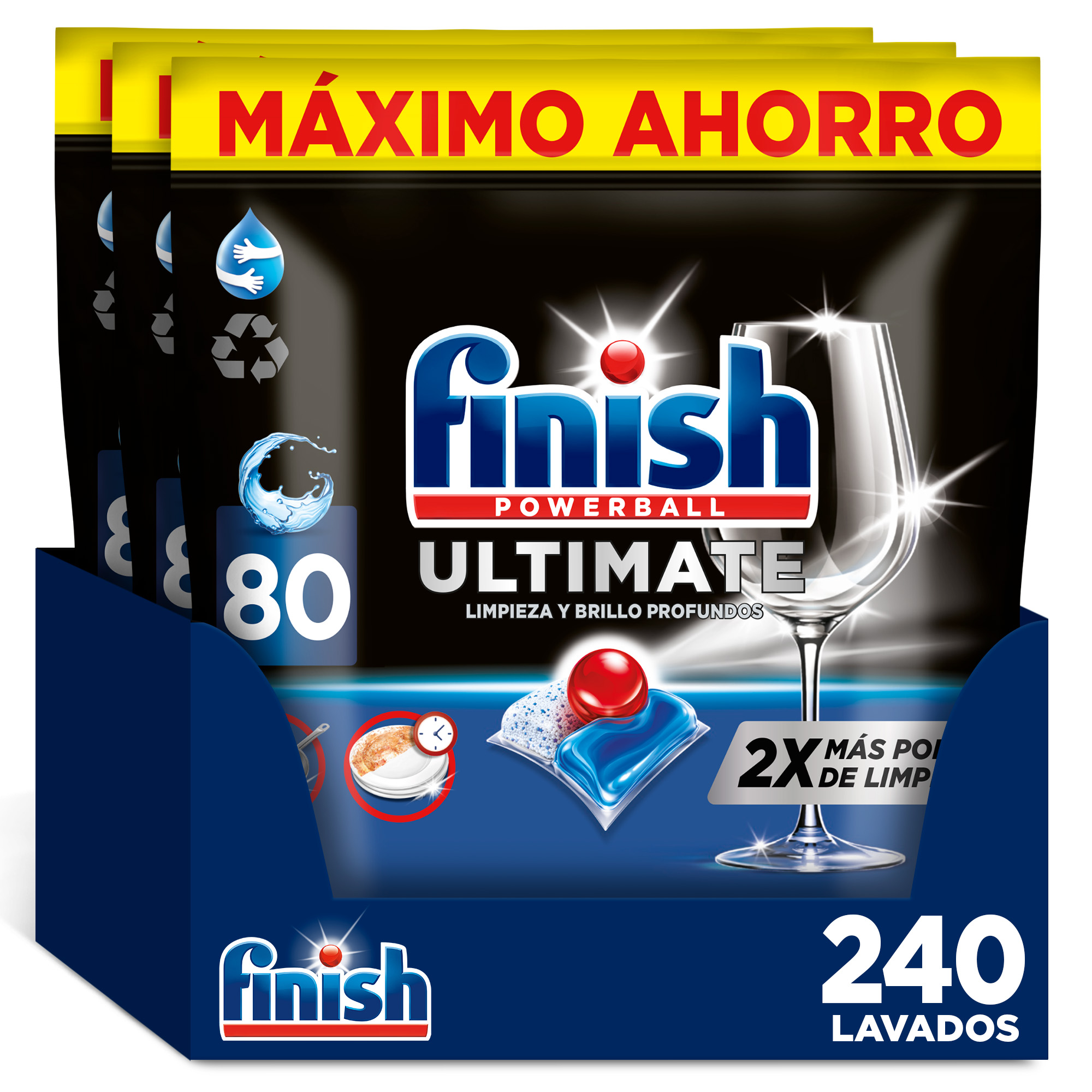 Finish Powerball Ultimate, 160 | 240 Pastillas Lavavajillas, Aroma Regular, Limpieza y Brillo Profundos