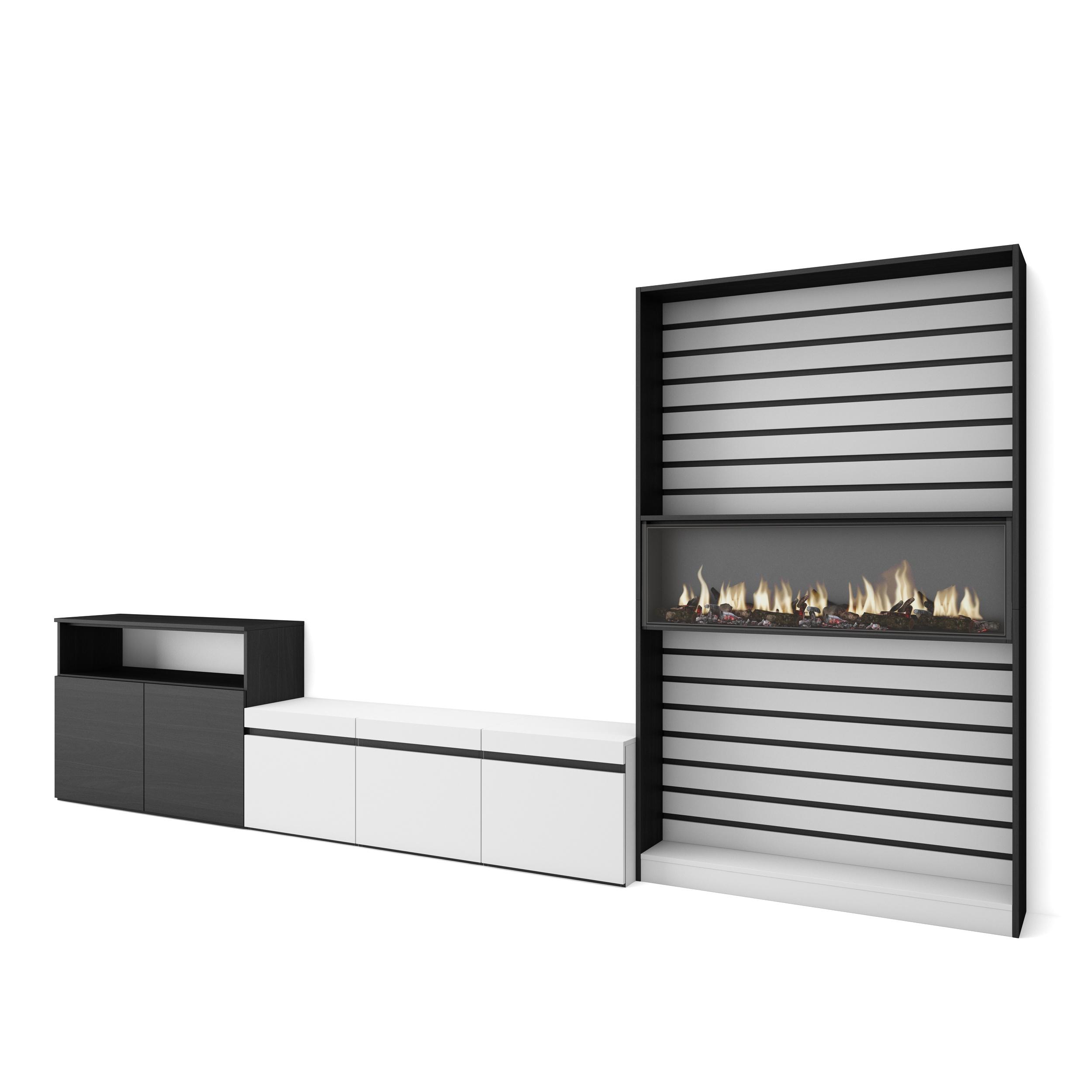 Skraut Home, Conjunto de muebles de Salón, Mueble TV con tres puertas, Aparador con dos puertas, Estantería con Fuego led XXL efecto 3d, 360x35x186cm