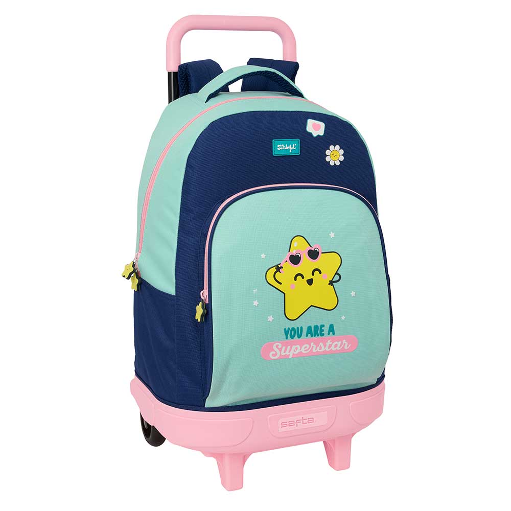 SAFTA | Mochila Escolar Adaptable a Carro Mr. Wonderful para Niña y Adolescente, Hombreras Ergonómicas Acolchadas, Bolsillo Frontal Grande y Lateral Portabotellas, Talla Única, Vuelta al Cole, Colegio