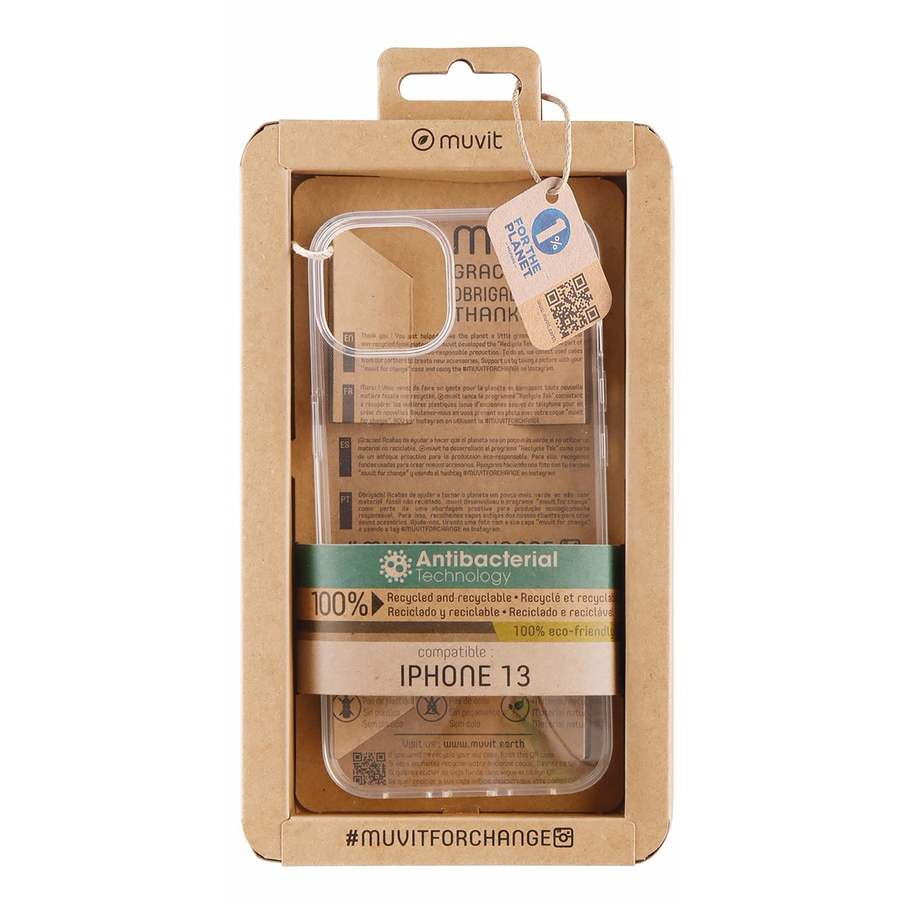 Muvit for change funda recycletek compatible con apple iphone 13 antibacterias transparente