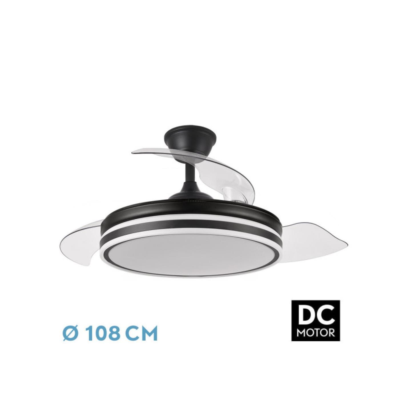 Fabrilamp - Ventilador Bayomo 72w 7200lm Negro 3 Aspas Desp. 32/47x49/108d.3 Color.motor Dc.remoto