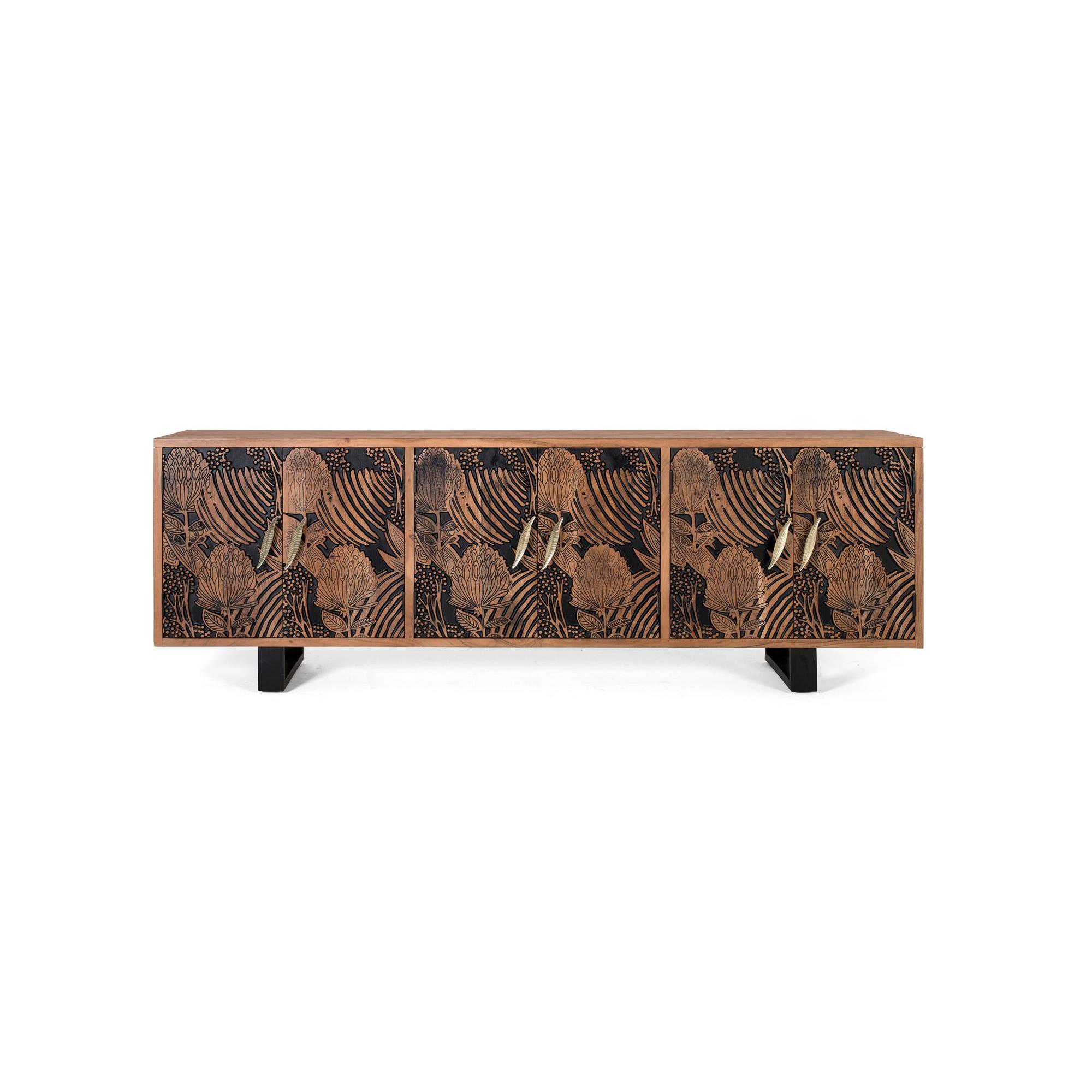 Aparador con 6 puertas de madera de acacia natural marrón
