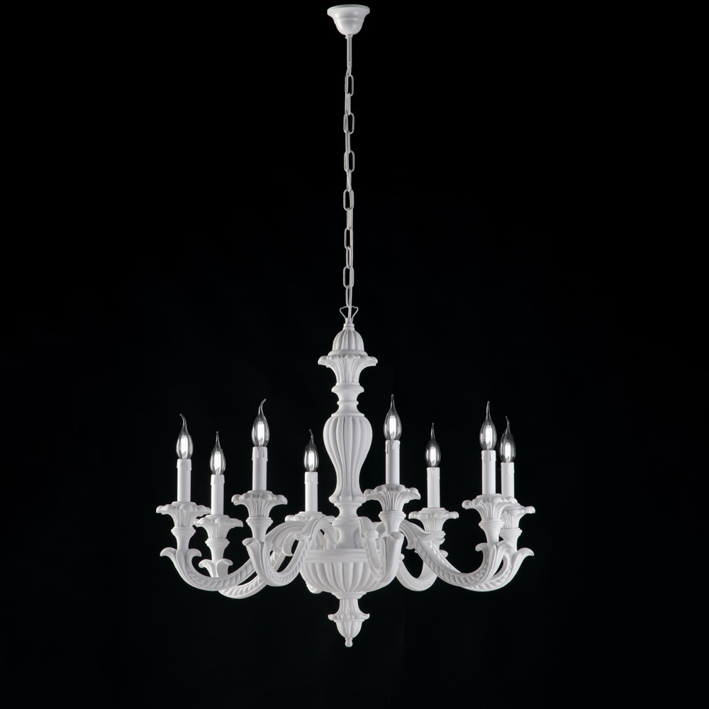Araña Shabby Chic Leonardo Madera Blanca 8 Luces E14