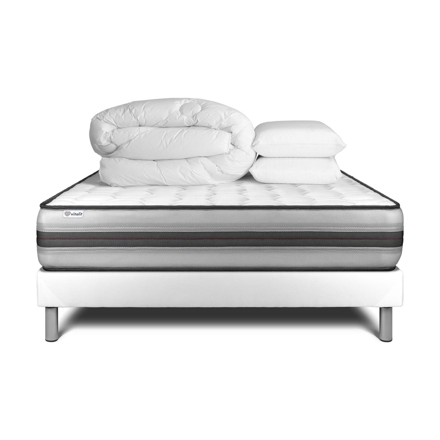 Pack cama completa - Colchón 180x200cm + Somier con láminas (en kit) + 2 almohadas + Edredón - Vitalpower Recover