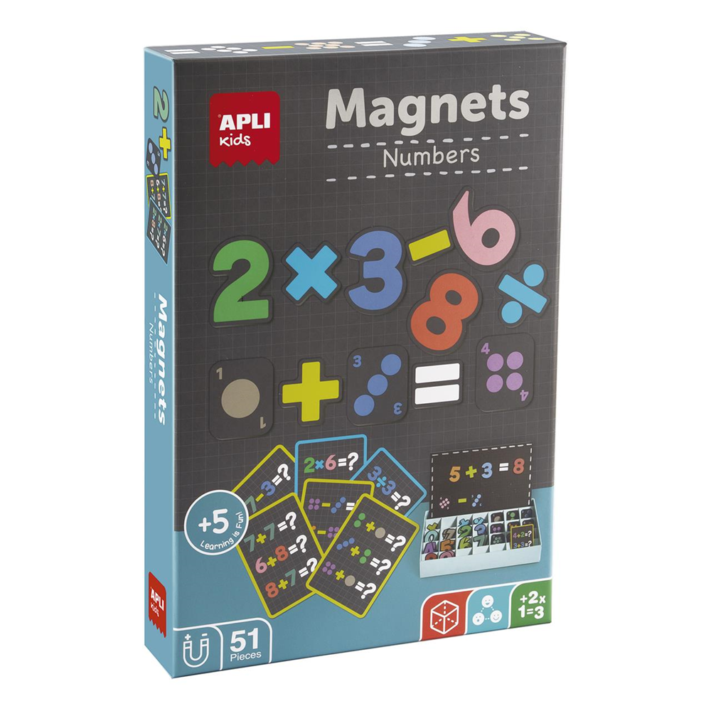 Juego magnético Números. Para iniciarse en matemáticas de manera divertida. 51 imanes de números y simbolos. 21x5,5x31 cm (Apli 19444)