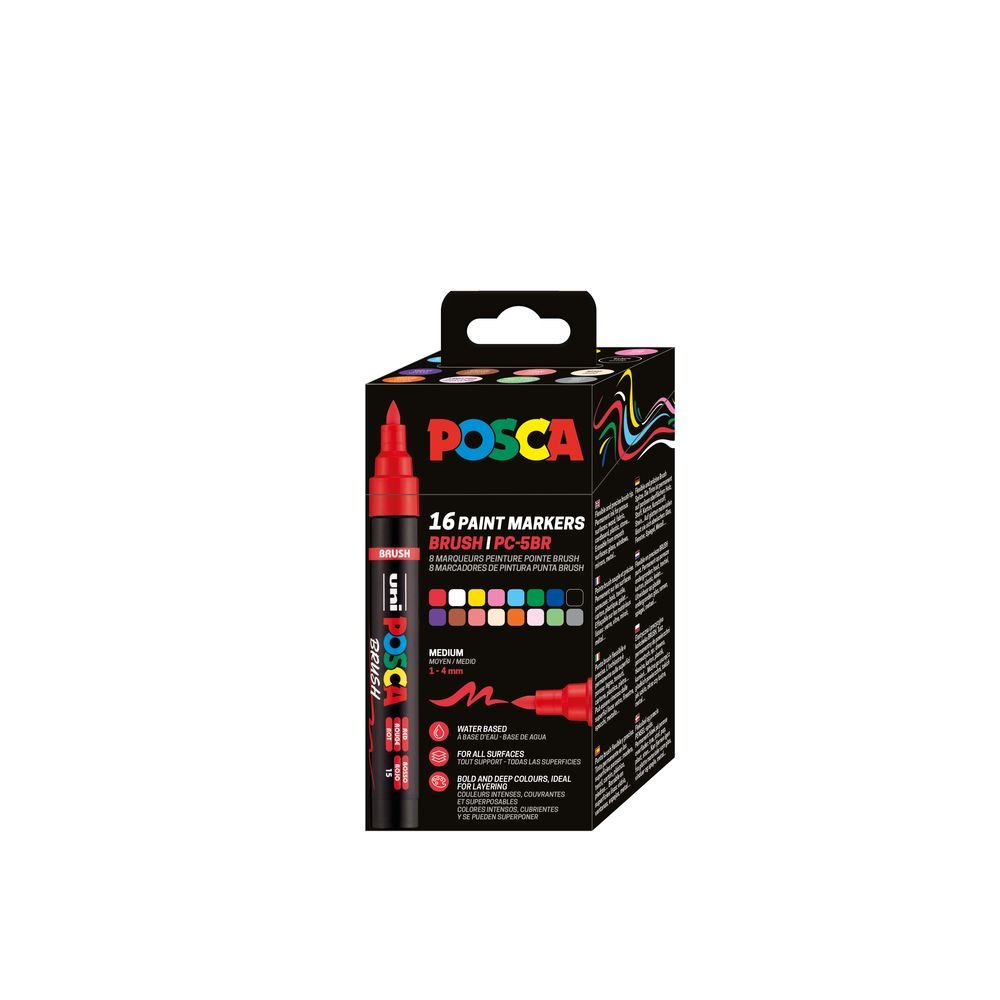POSCA ROTULADORES POSCA PC-5BR 16 COLORES - GAMA COMPLETA BRUSH 7x7x17 Cms.