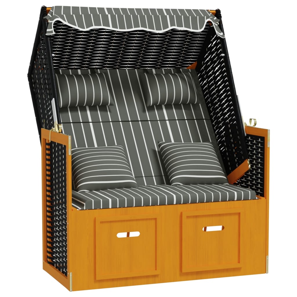 Vidaxl Silla Strandkorb con Cojines, Ratán Sintético, Madera, Gris