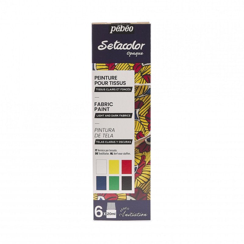 Setacolor, set iniciación de pintura para tejidos - Setacolor para todas las telas- con 6 botes de 20ml. de Setacolor Opaco. Pebeo 756481