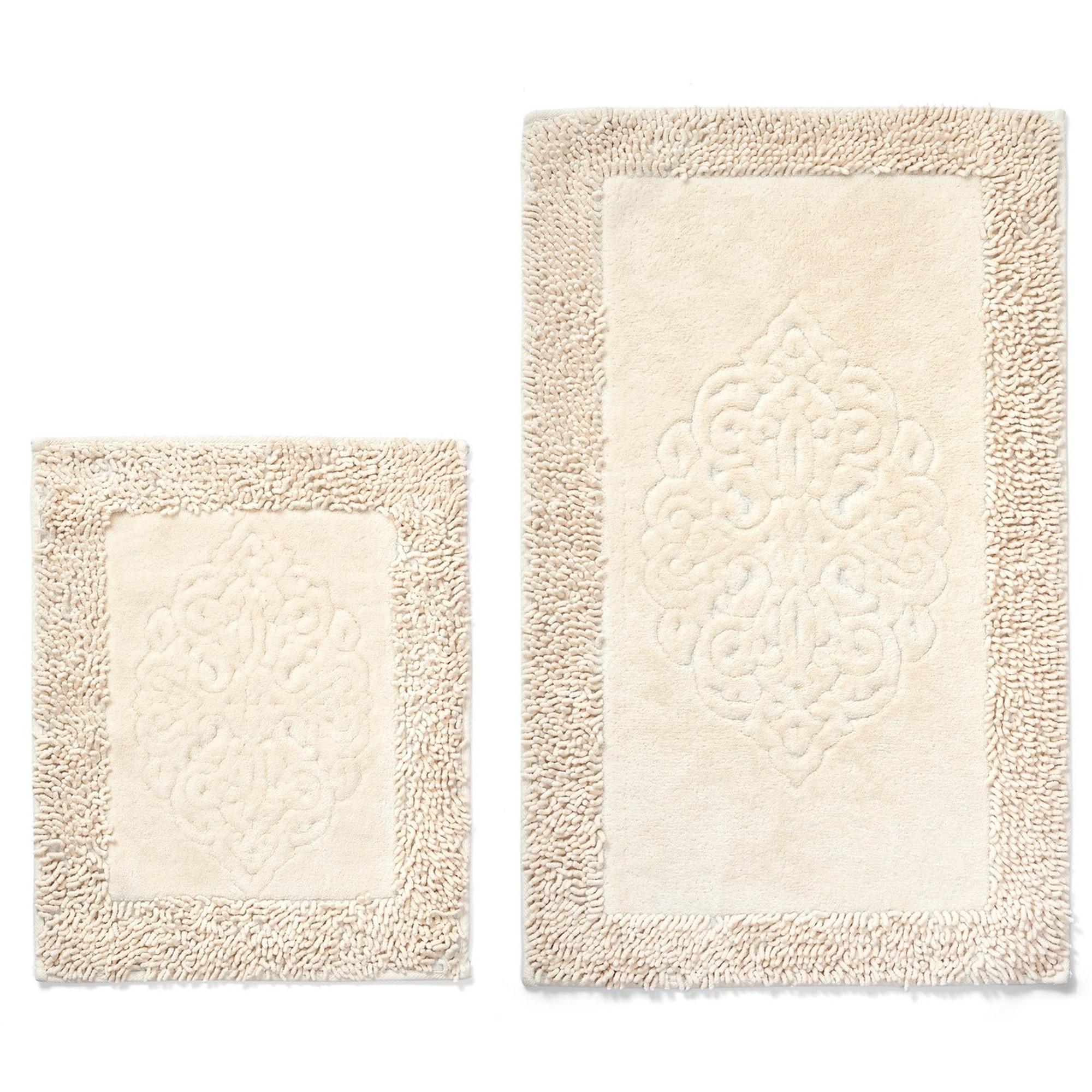 Wellhome Set de Alfombras de Baño Crema 100% Algodón Antideslizantes - 2 Piezas