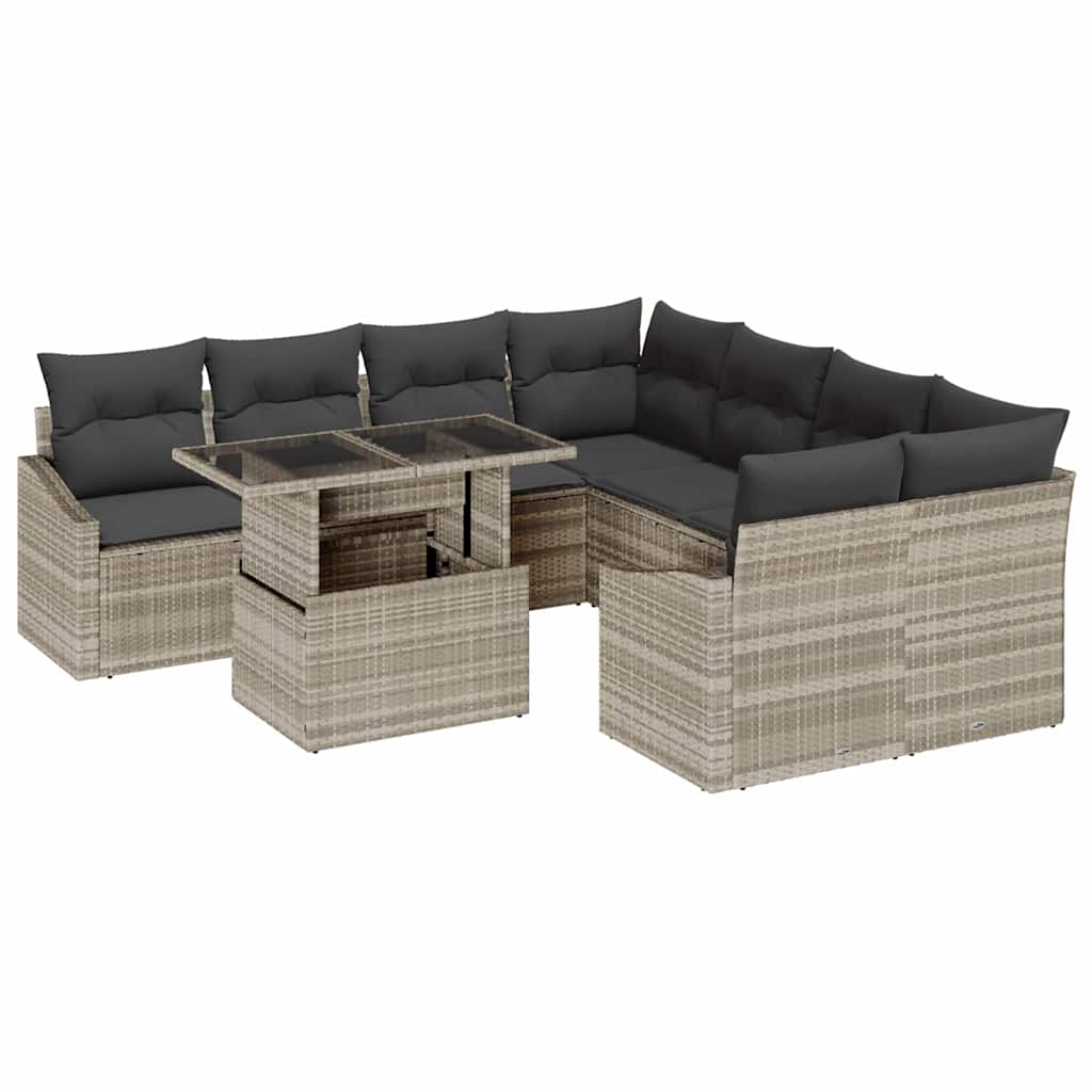 vidaXL Conjunto de sofá de jardín 9 pcs Gris Claro ratán sintético