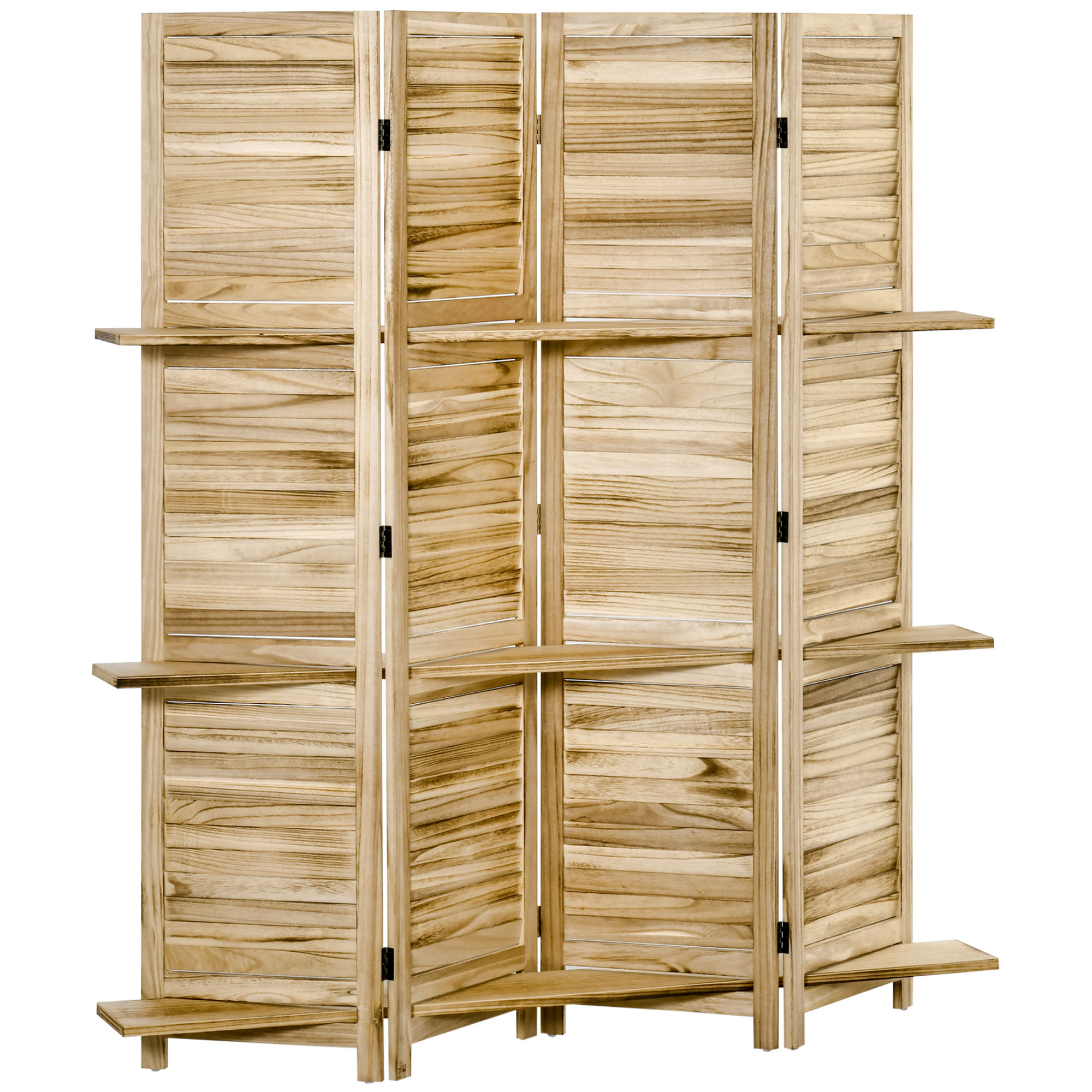 HOMCOM Biombo de madera 4 paneles 162x170 cm con 3 estantes separador de ambientes plegable mampara interior color