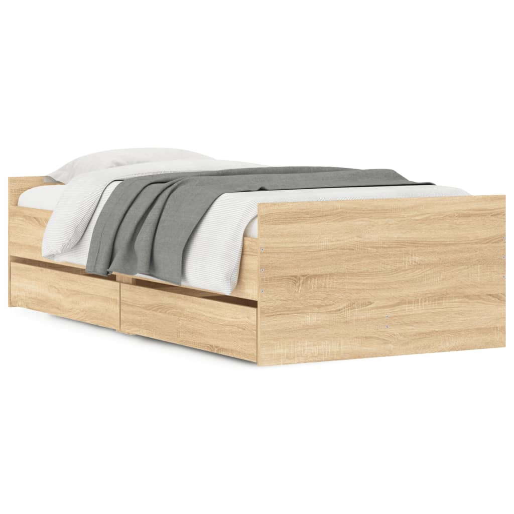 vidaXL Estructura de cama con cajones roble Sonoma 90x190 cm