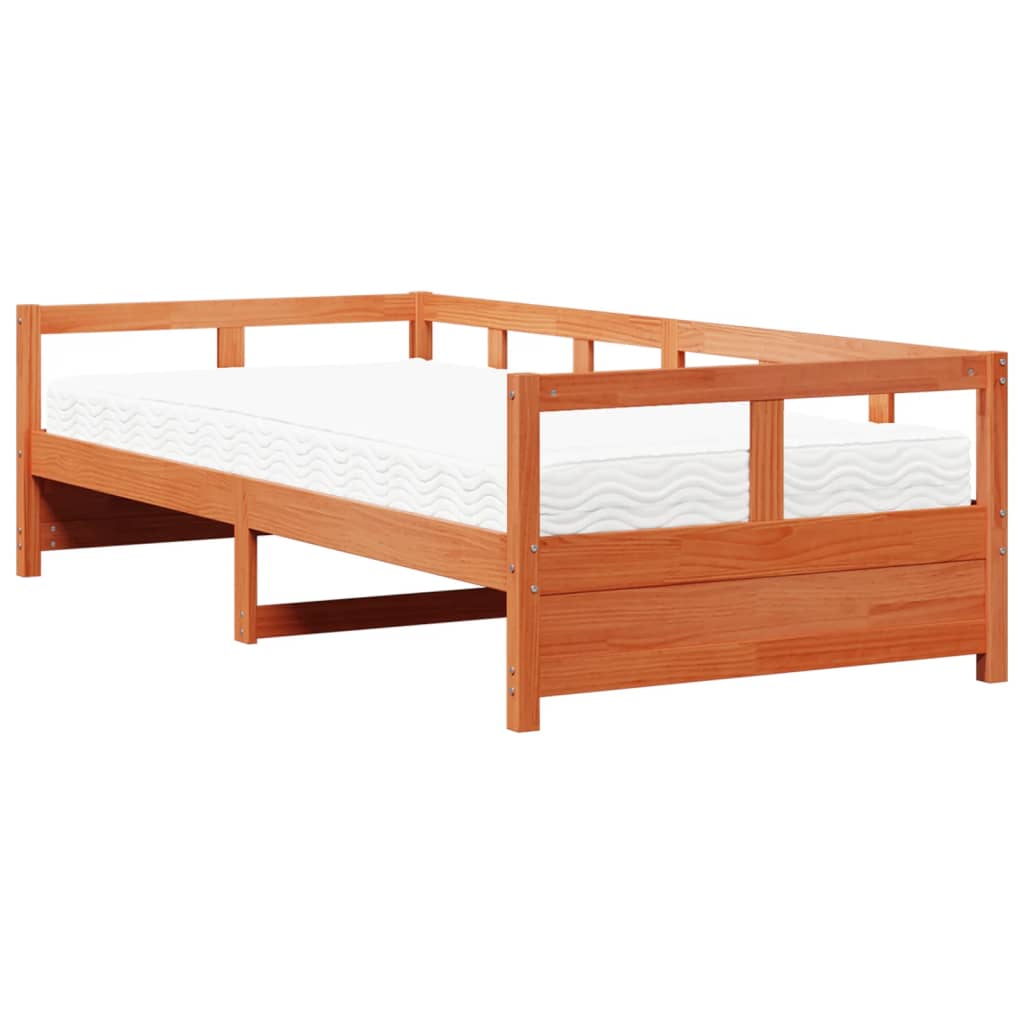 vidaXL Sofá cama con colchón madera maciza pino marrón cera 80x200 cm