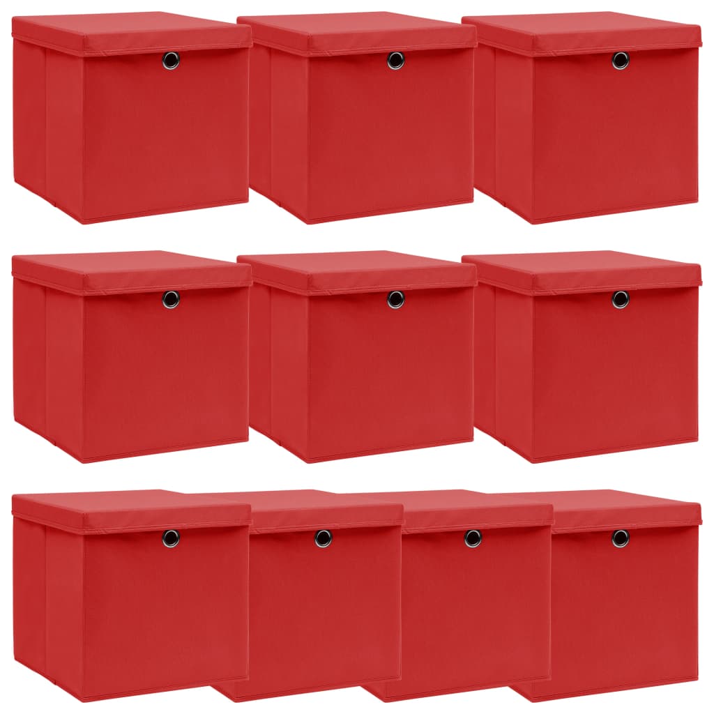 vidaXL Cajas de Almacenaje con Tapas Cofres Plegables 10 uds Tela Color Rojo oscuro ,  Azul bebé ,  Amarillo y mas
