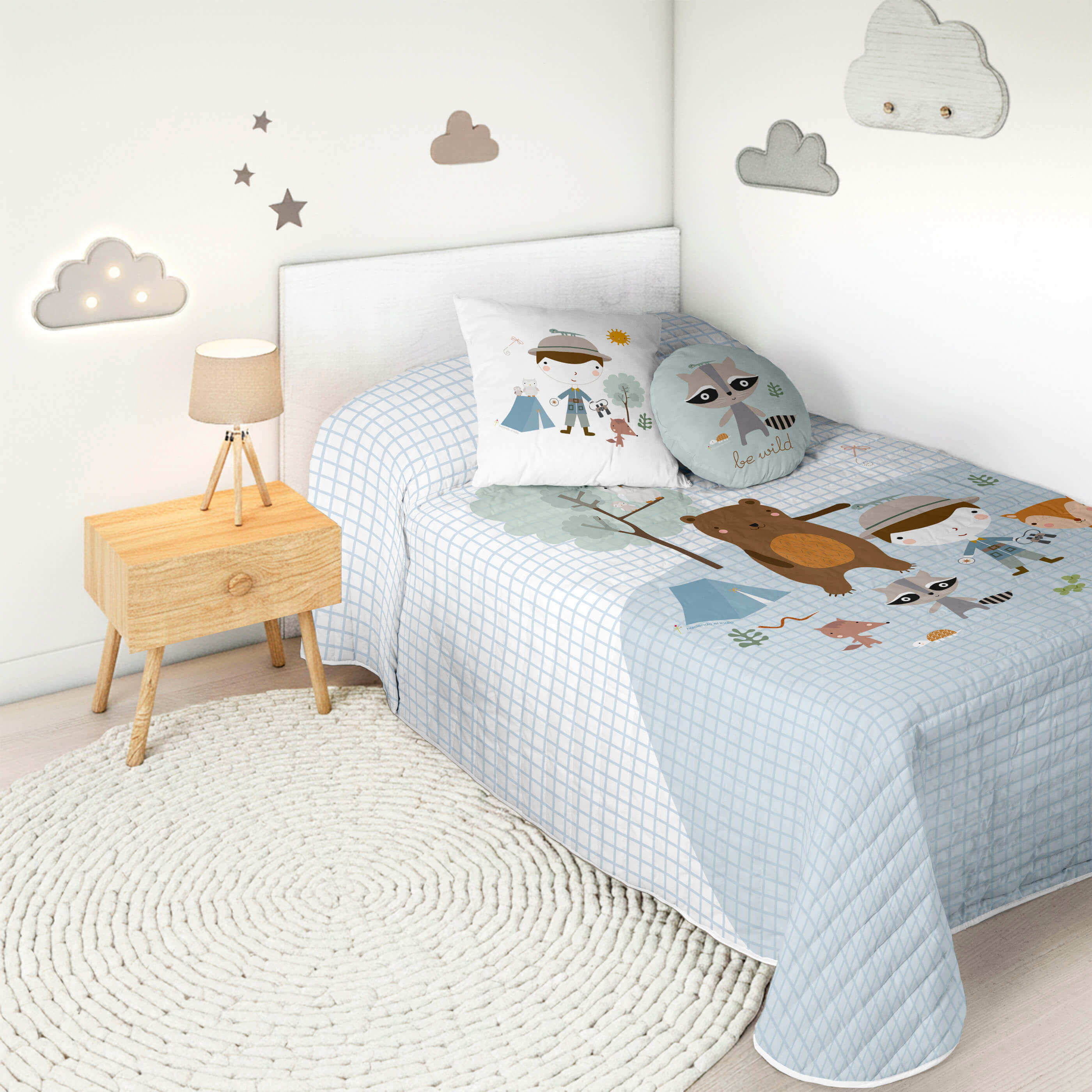 HACIENDO EL INDIO - Colcha Bouti Infantil Estampada 100% Algodón - Relleno 70 gramos -  Cubrecama Ligero Acolchado - Ideal para Primavera y Verano - Disponible para Cama 90/105 cm - Fabricada en España