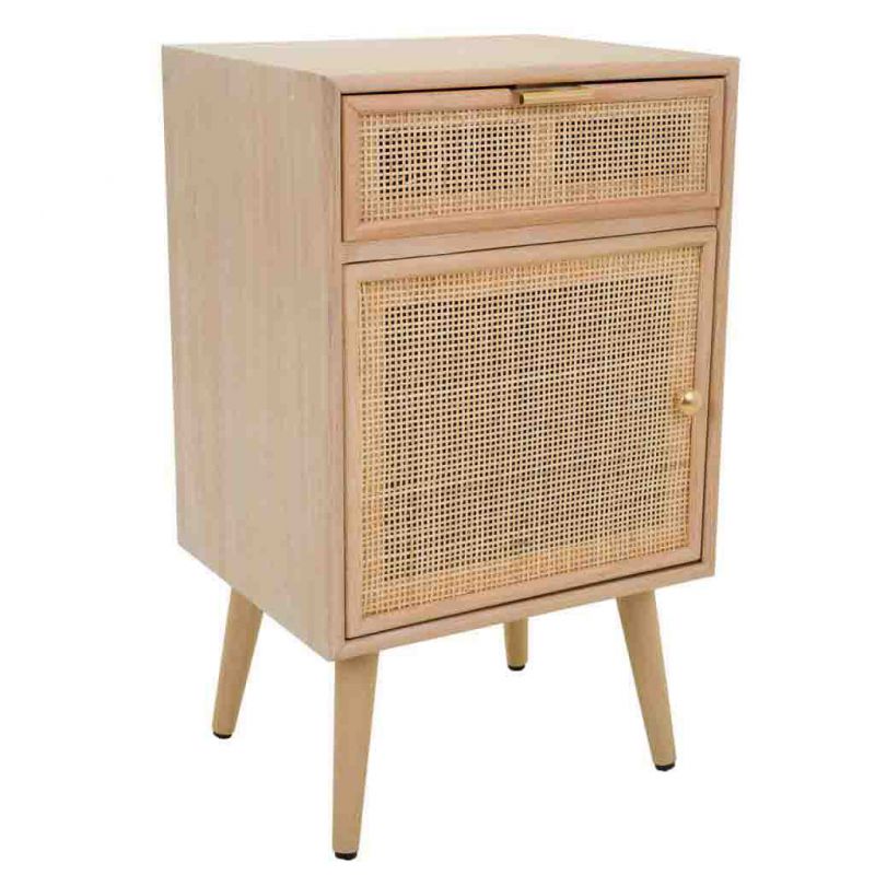 Mesita De Noche De Madera Y Rejilla De 1 Cajon Y 1 Puerta 0x42x71cm, El mejor complemento para tu hogar
