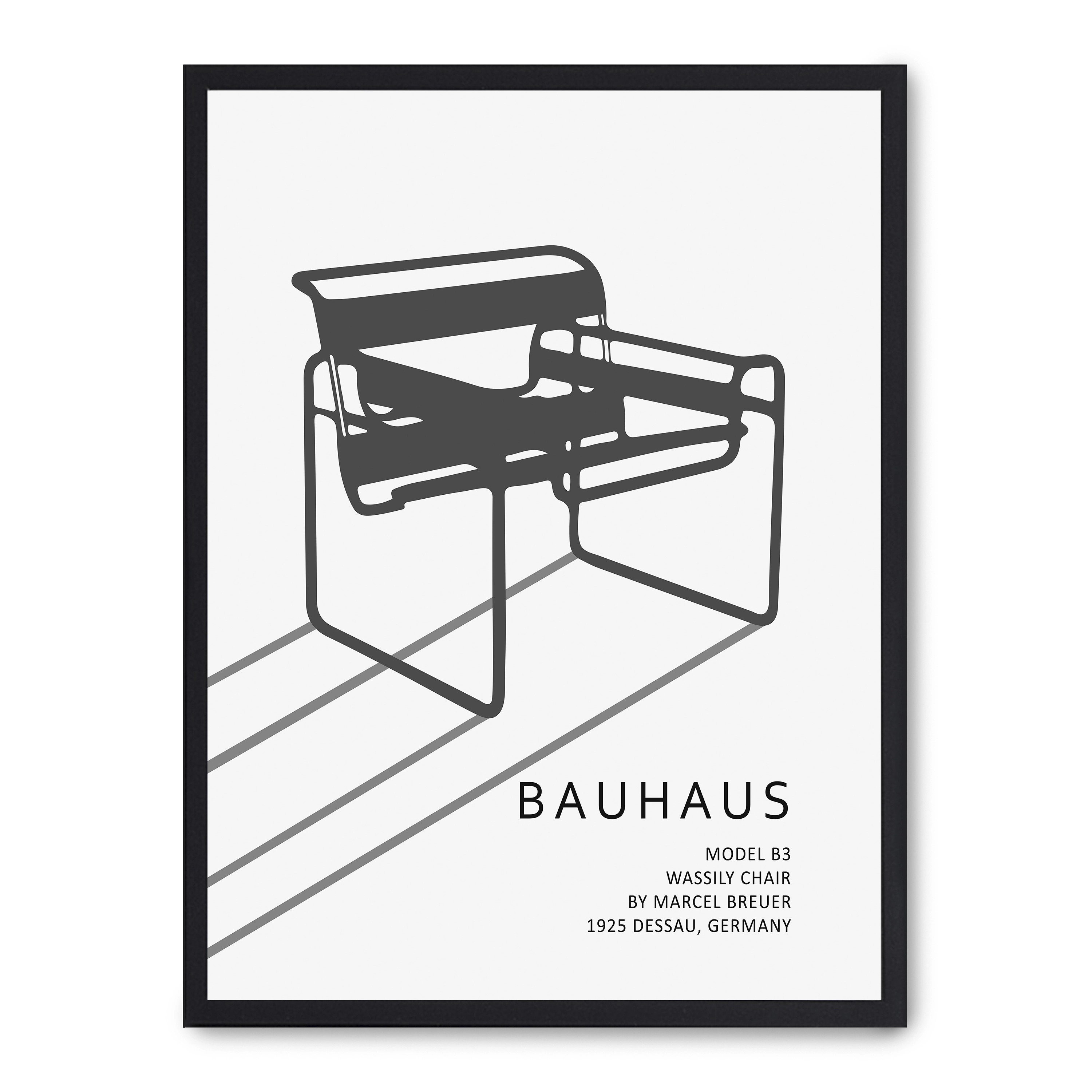 Cuadro bauhaus chair ii 30x40cm, Póster impreso en papel de primera calidad de 180gr, montado sobre marco de madera MDF acabado en negro., Arte - Bauhaus